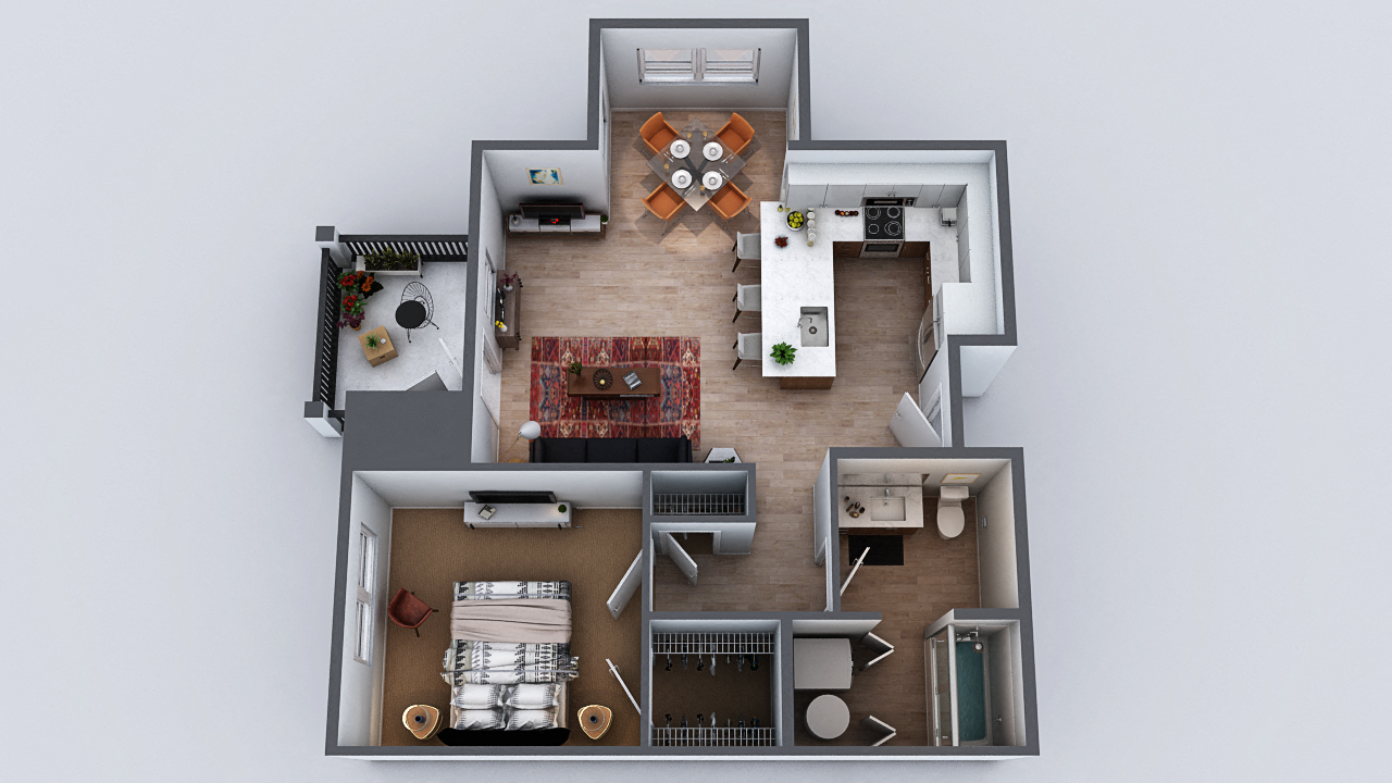 Layout 1, 1 br, 1 ba, 700 sq. ft.