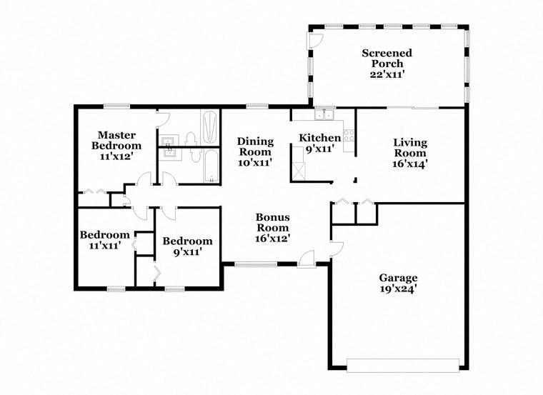 a floor plan of a house with two bedrooms and a living room