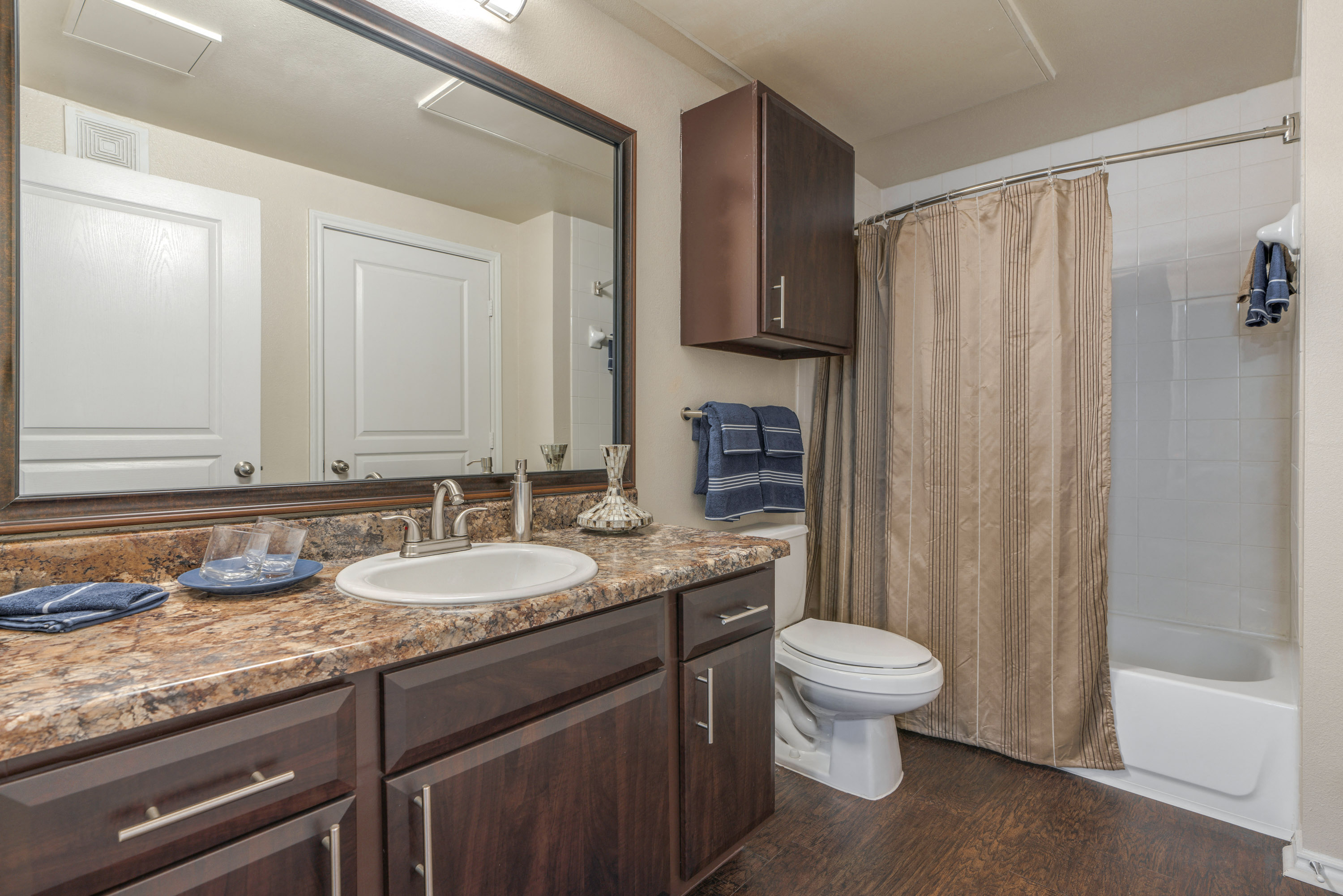a bathroom with a sink and a toilet and a shower