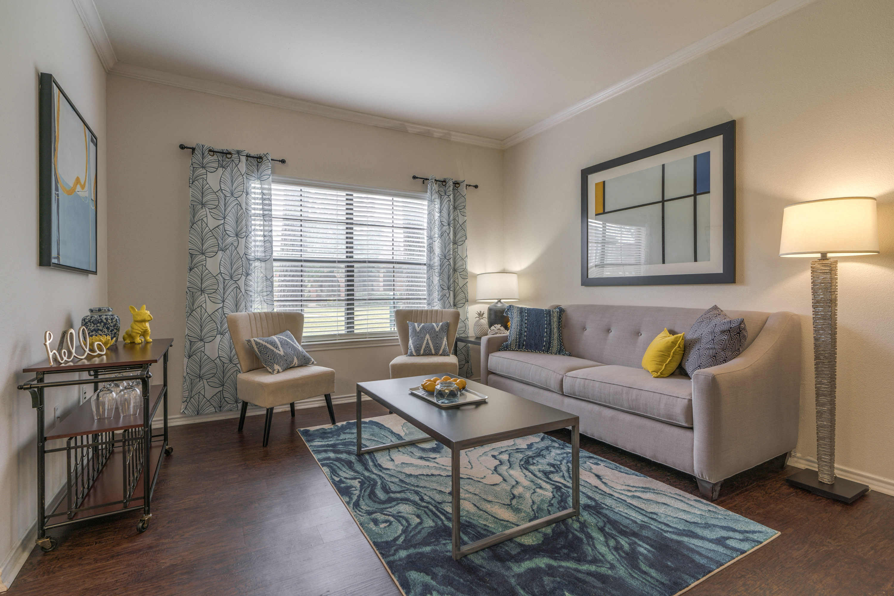 a living room with a couch and a coffee table