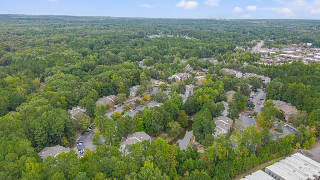 an aerial view of a neighborhood with houses and trees
