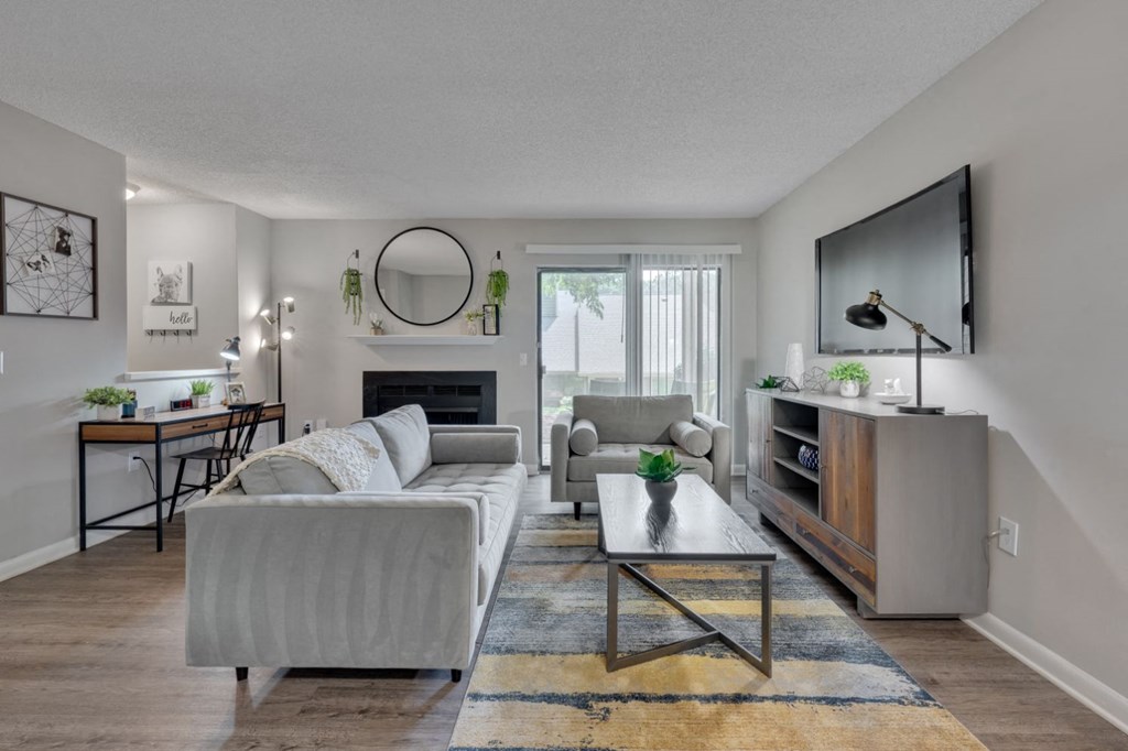 a living room with a couch and a coffee table