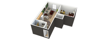 Studio 1 bathroom floor plan H at The Falls, Mission, 66202