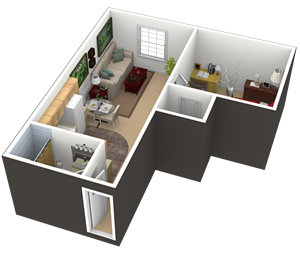 Studio 1 bathroom floor plan H at The Falls, Mission, 66202