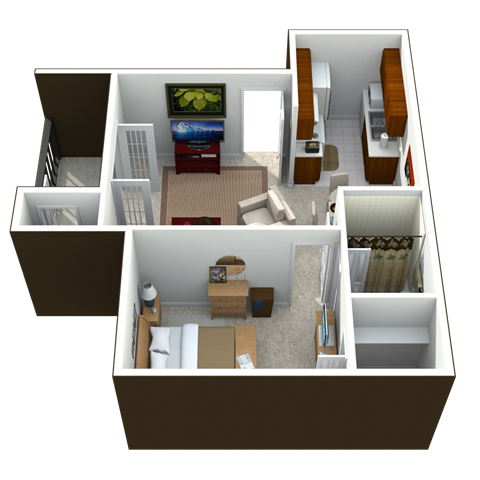 A1 - 1 Bedroom 1 Bath 537 Sq. Ft. Floor Plan t Springhill Apartments, Overland Park, KS, 66213