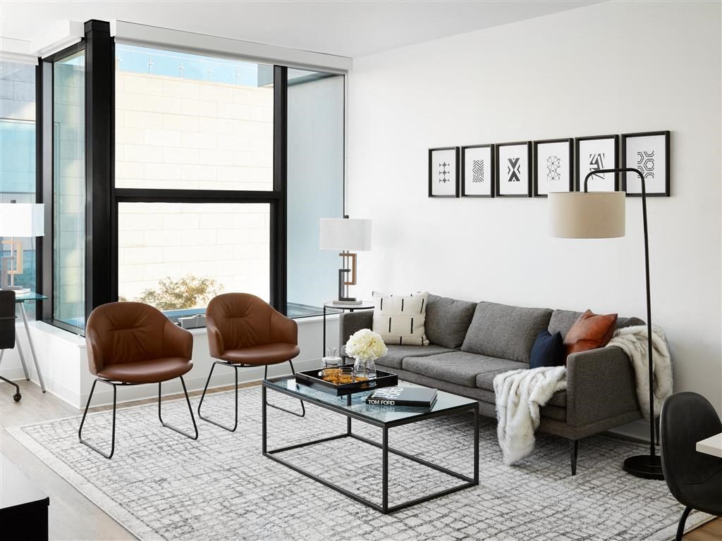 a living room with a couch and a coffee table
