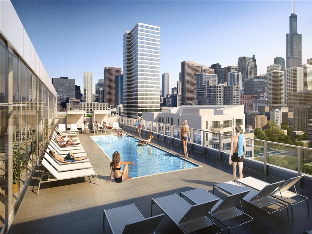 the pool on the roof of the building