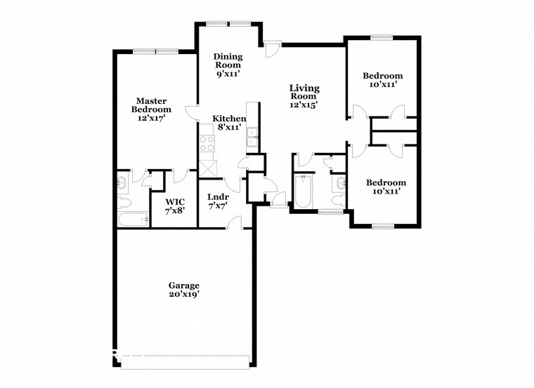 a floor plan of a house with a combination of bedrooms and baths