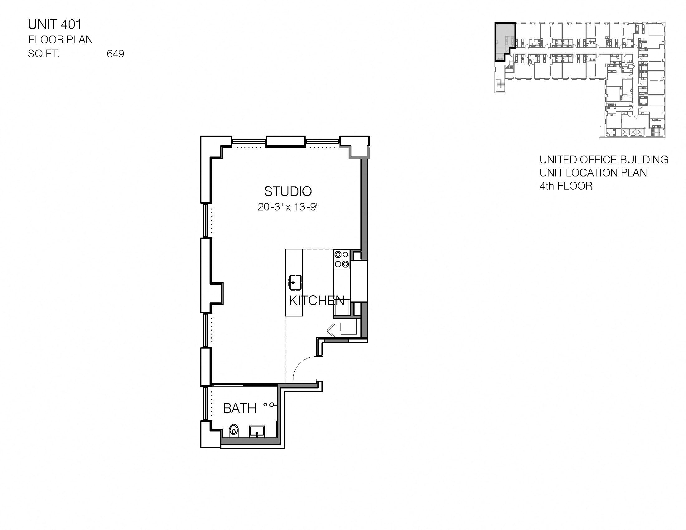 401 Floor Plan at Market District Lofts, Cleveland, 44113