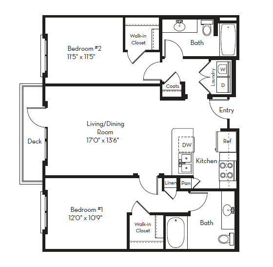 2 Bed 2 Bath Plan C at Apex Mission Valley, San Diego, 92108