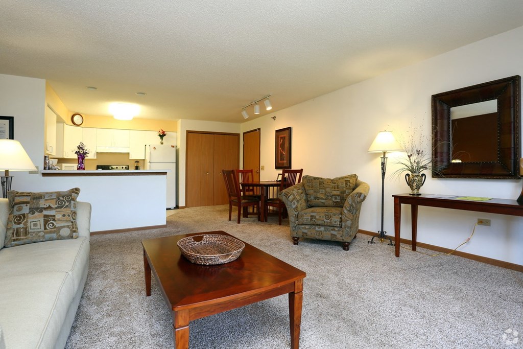 a living room with a couch and a coffee table