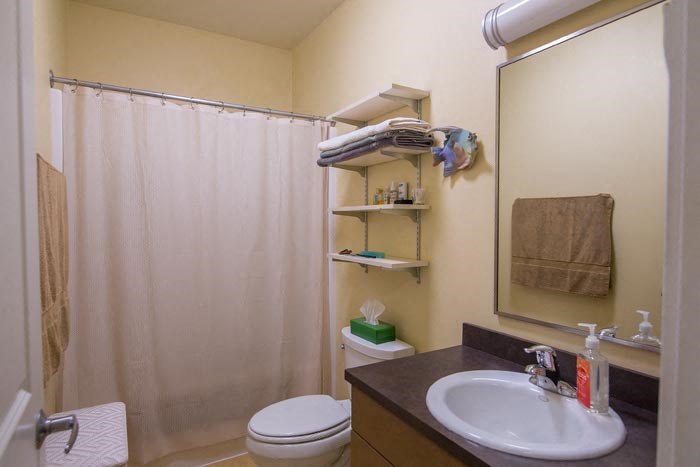 a bathroom with a sink toilet and a shower