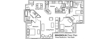 Three bedroom two bathroom floorplan