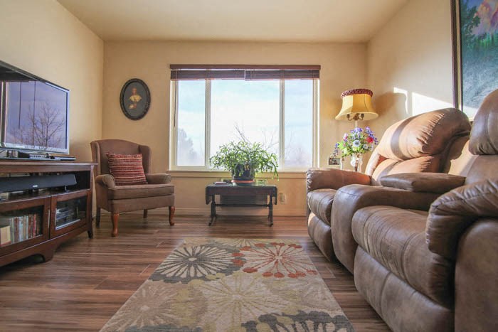 a living room with a couch and a tv
