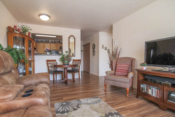 a living room with a couch a chair and a television