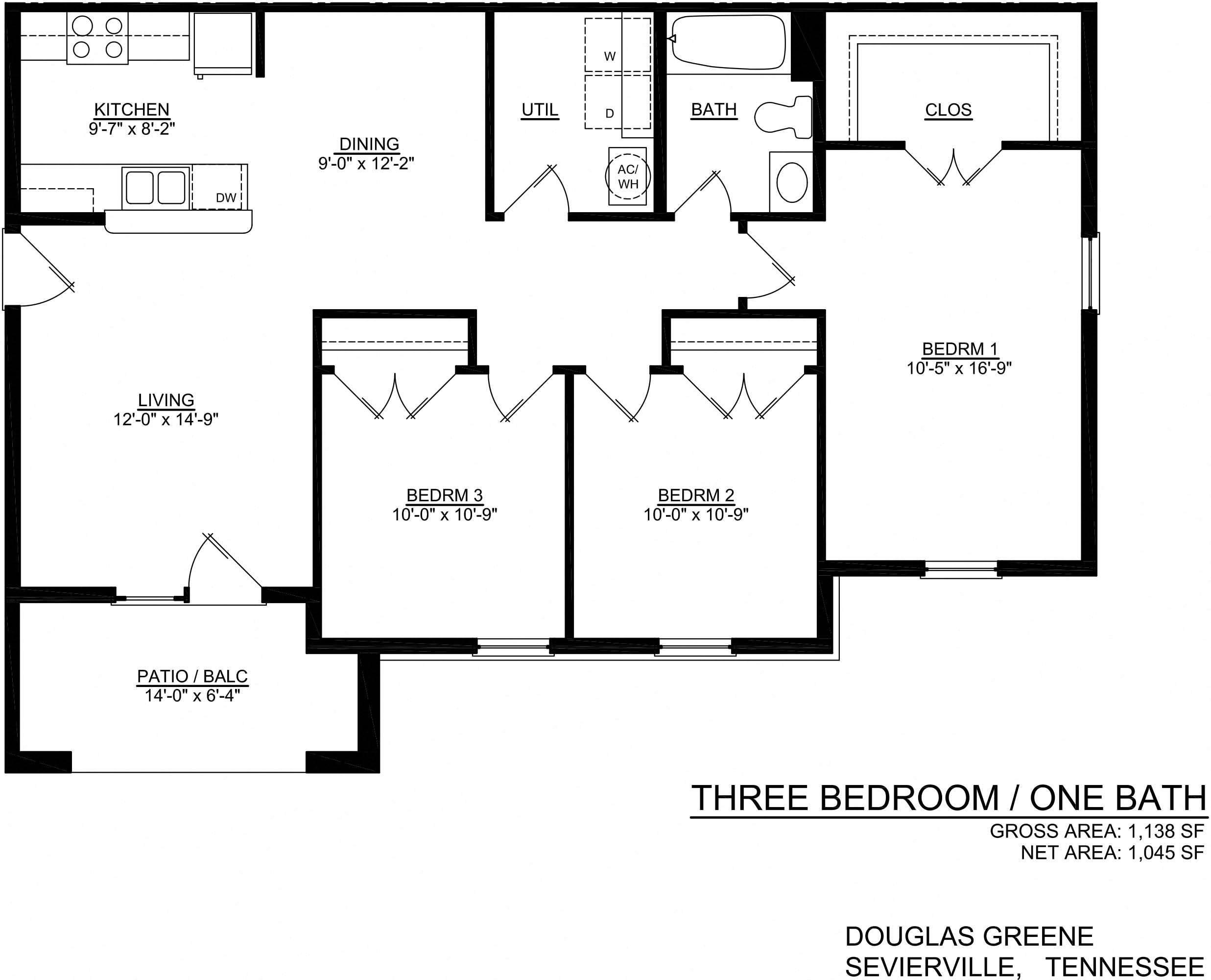 3 Bedroom 1 Bathroom Floor Plan