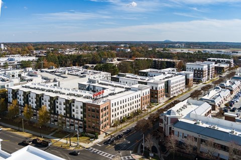 an aerial view of buildings in a city