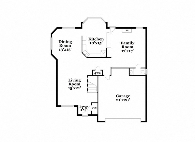 a floor plan of a house with two bedrooms and a living room and a kitchen