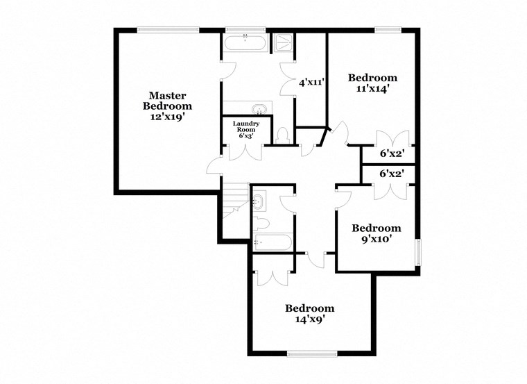 a floor plan of a house with a combination of bedrooms and baths
