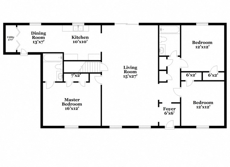 a floor plan of a home with an open floor plan with a bedroom and a