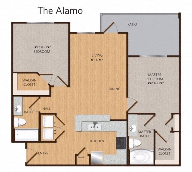 The Alamo Floor Plan 2Bed-2Bath