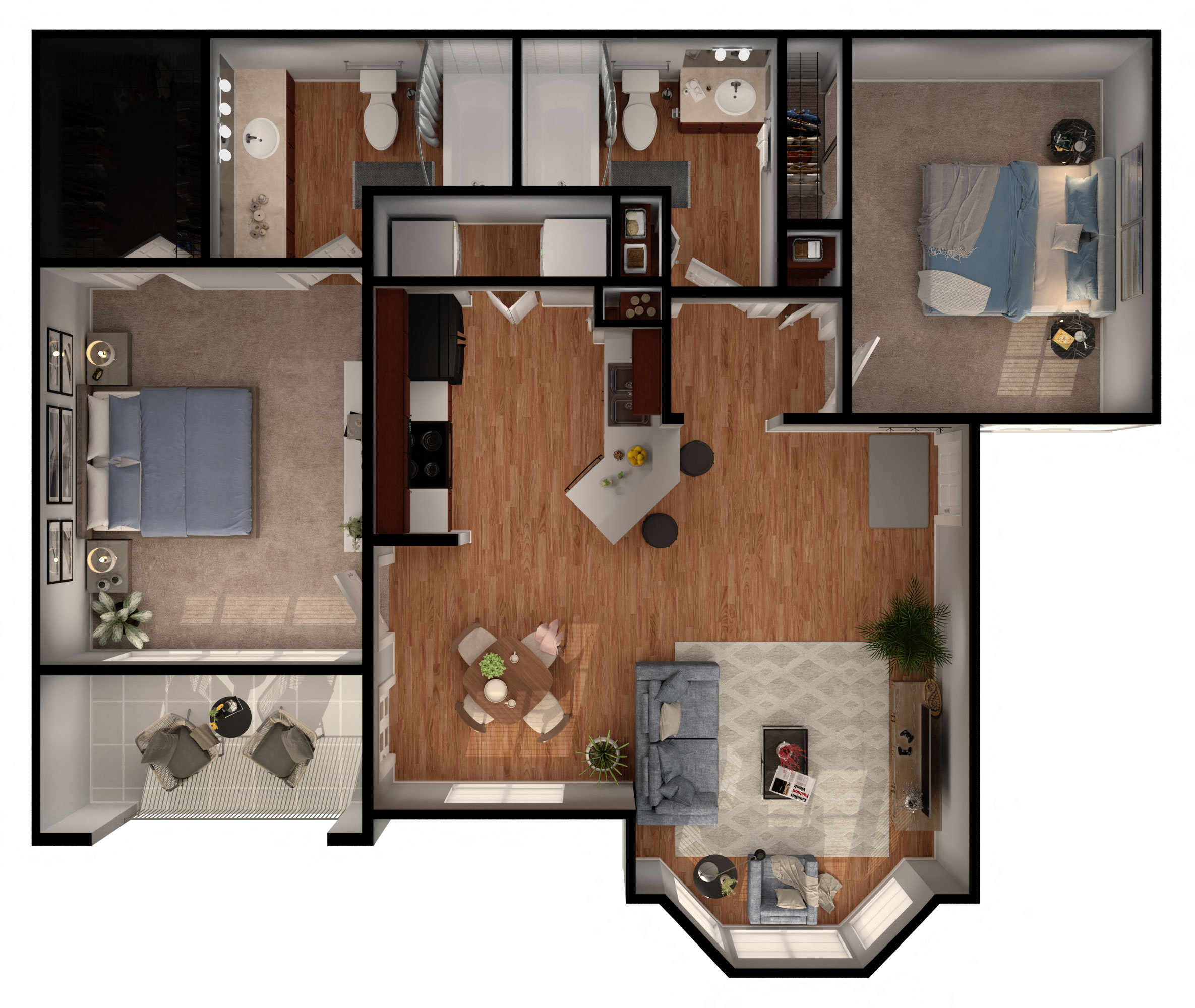 2 bed 2 bath Hudson Floor Plan at Park Hudson Place Apartments, Bryan, Texas