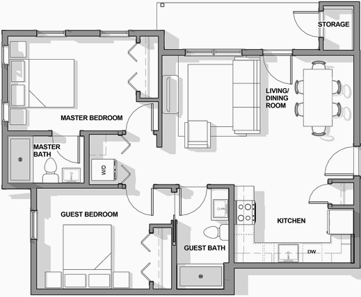 2 bedroom, 2 bath