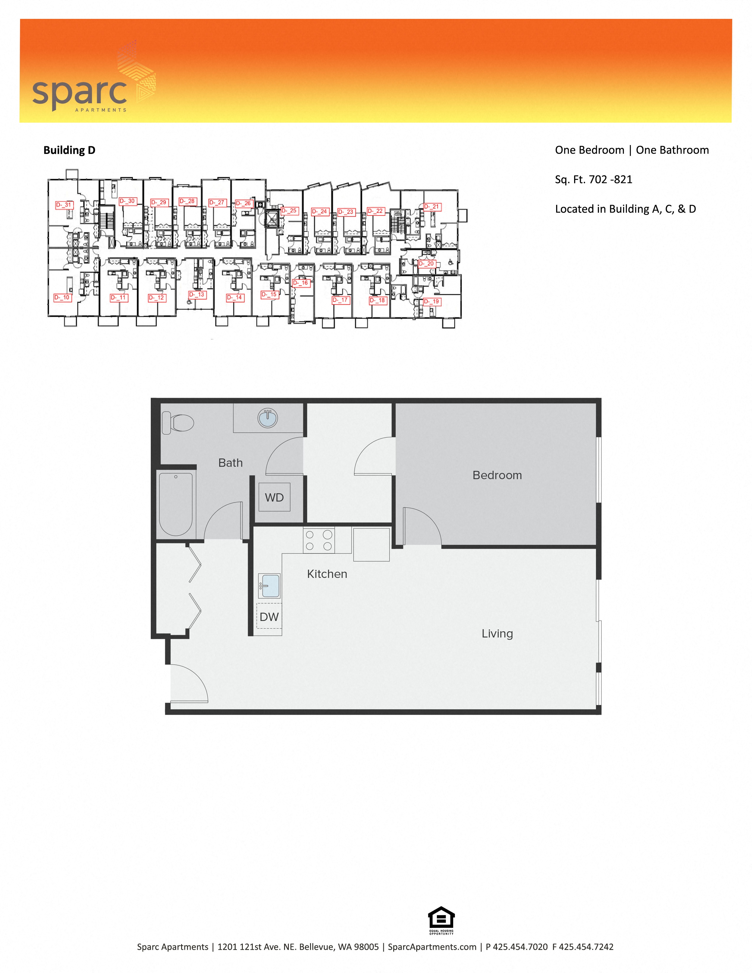 Sparc Apartments 1x1 Building A and D Floor Plan