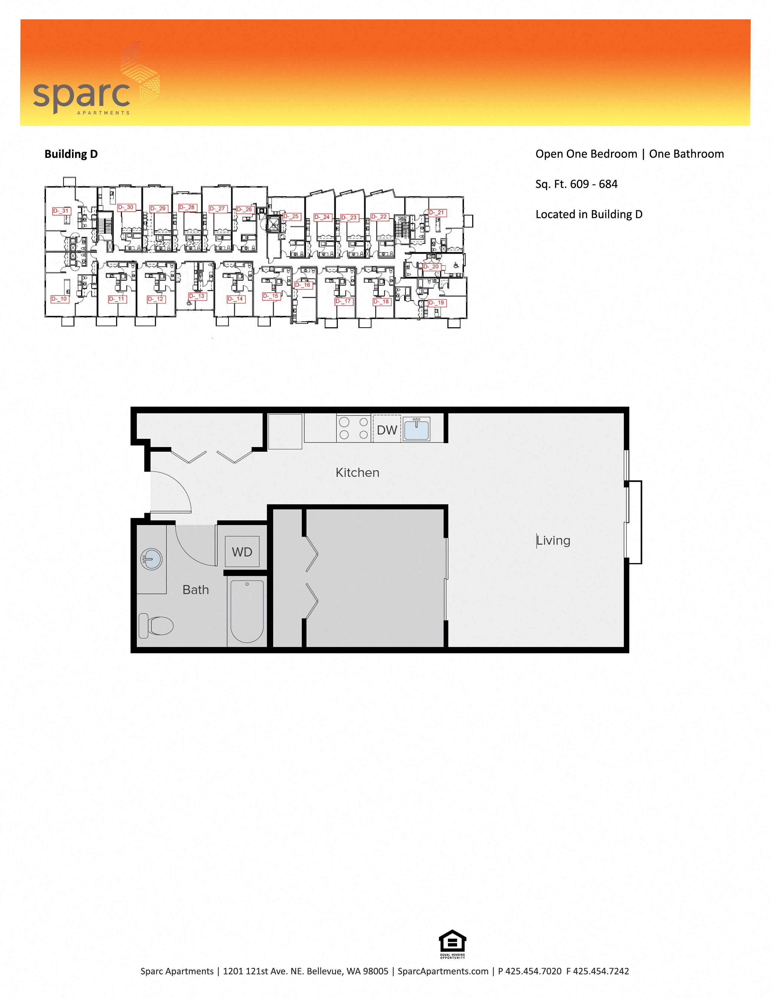 Sparc Apartments 1x1 Floor Plan