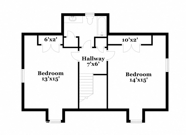 floor plan of a two story house with a hallway and bedrooms and a bathroom