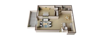 Cambridge One Bed One Bath Floor Plan at Carrington Apartments, Fremont, California