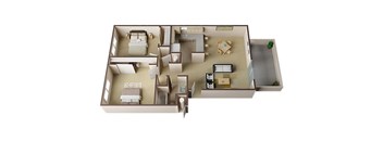 Devon Two Bed One Bath Floor Plan at Carrington Apartments, Fremont