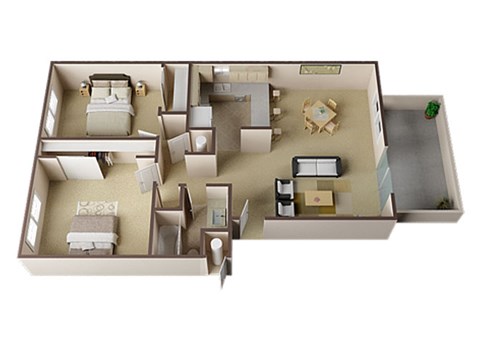Devon Two Bed One Bath Floor Plan at Carrington Apartments, Fremont