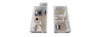 Two Bedroom 1 Bath Floorplan at Diablo Pointe, Walnut Creek, California