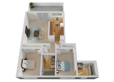 Two Bed Two Bath Floor Plan at Valley West, California