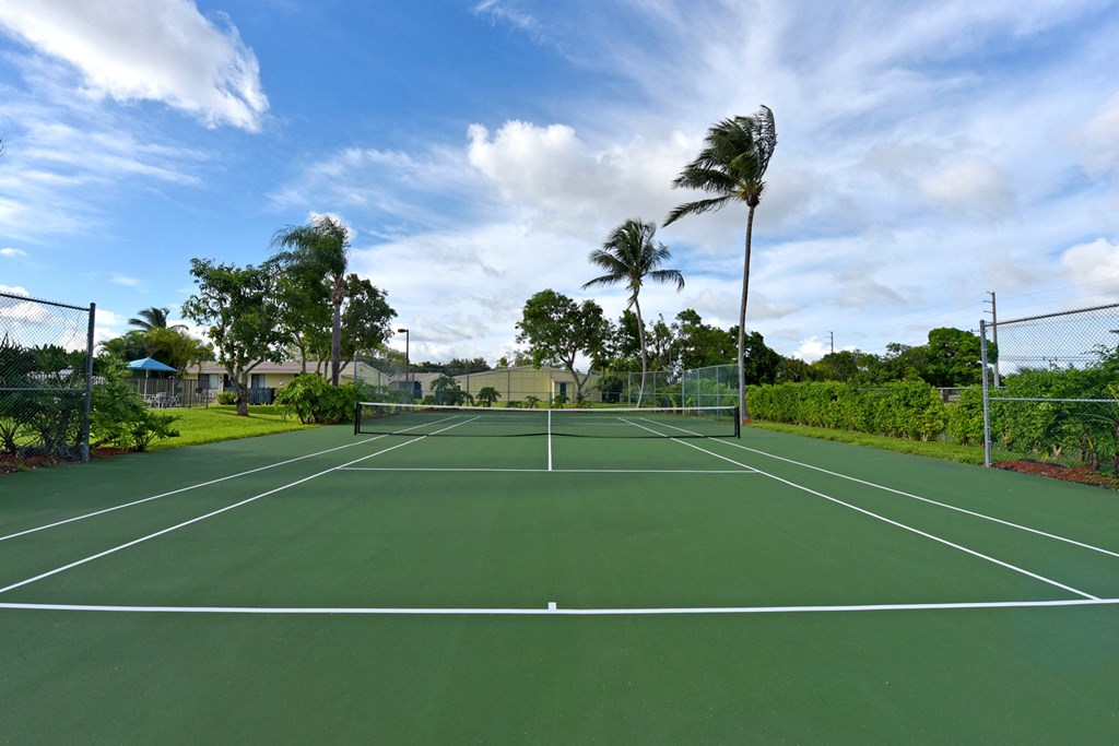 the tennis court is clean and ready for you to play