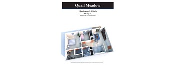 2 bed 1.5 bath floor plan A at Quail Meadow Apartments, Ohio