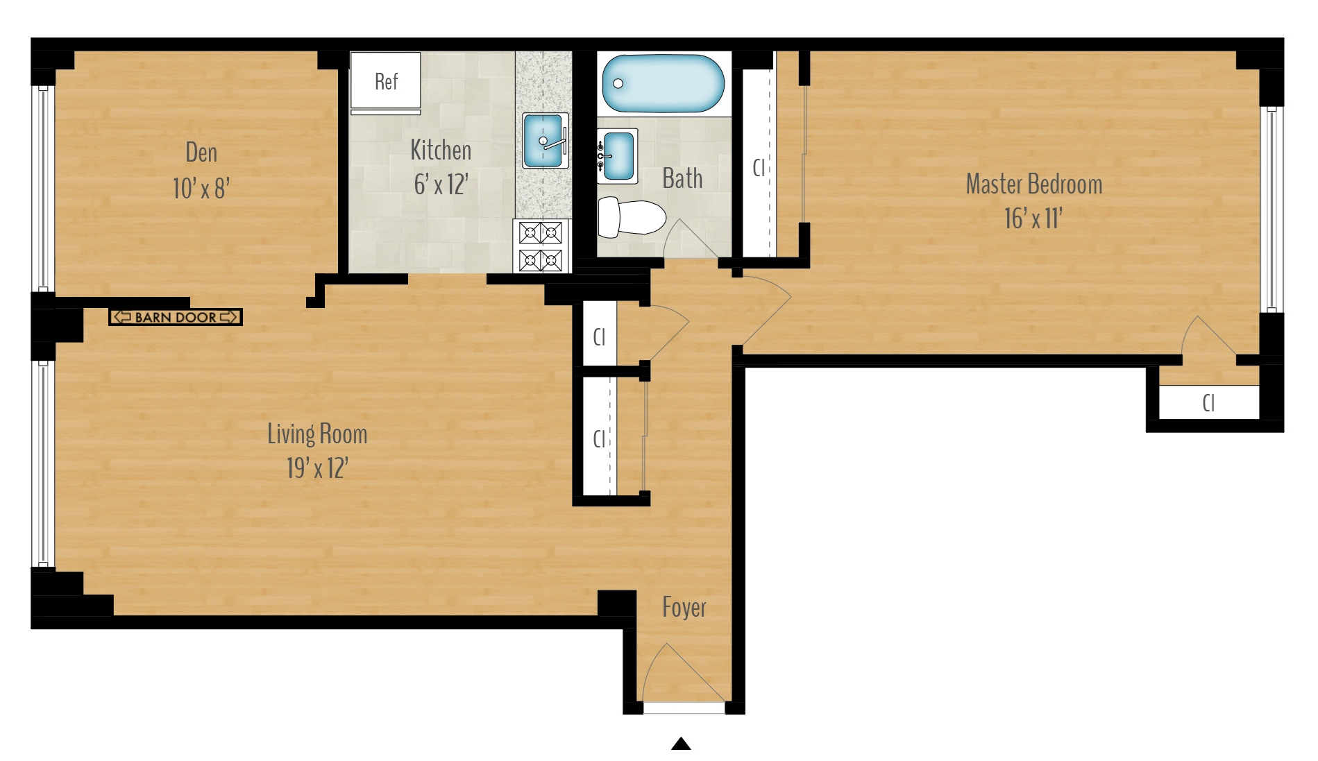 1 Bedroom + Den E - 814 SQ FT