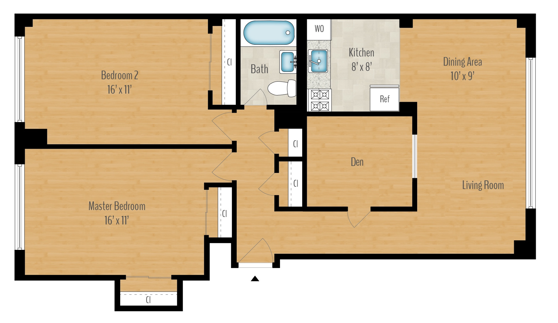 2 Bedroom + Den B - 1029 SQ FT