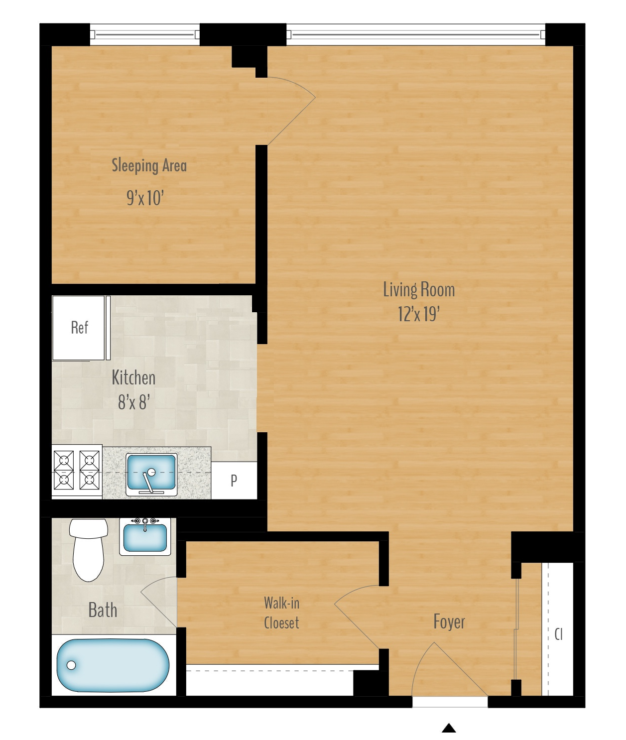 Jr. 1-Bedroom A - 578 SQ FT