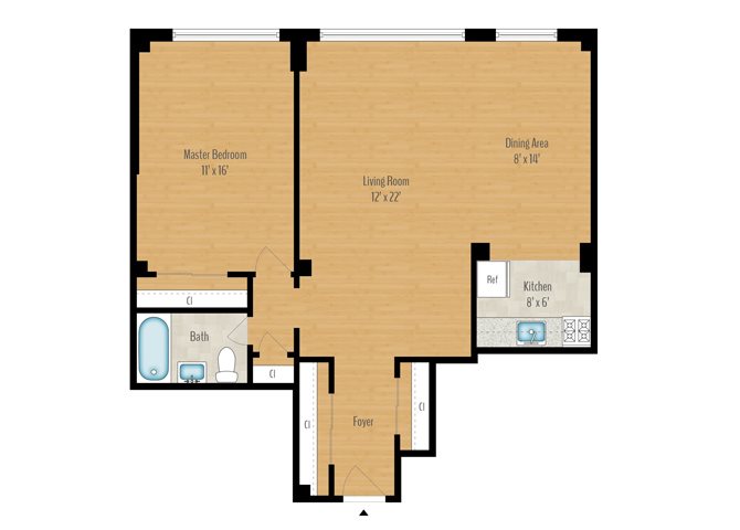 1 Bedroom A - 877 SQ FT