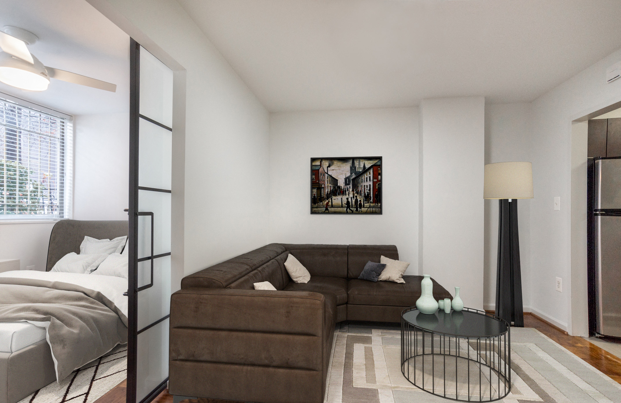 a furnished one bedroom apartment