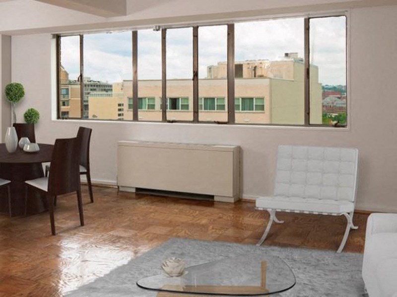apartment living room with expansive windows
