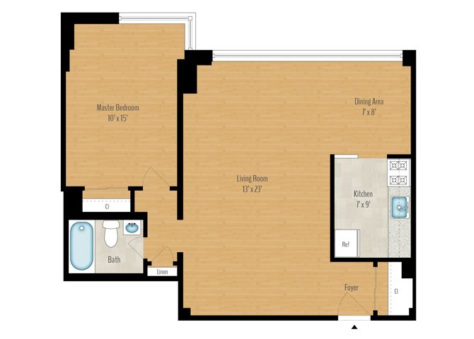 1 Bedroom A - 814 SQ FT