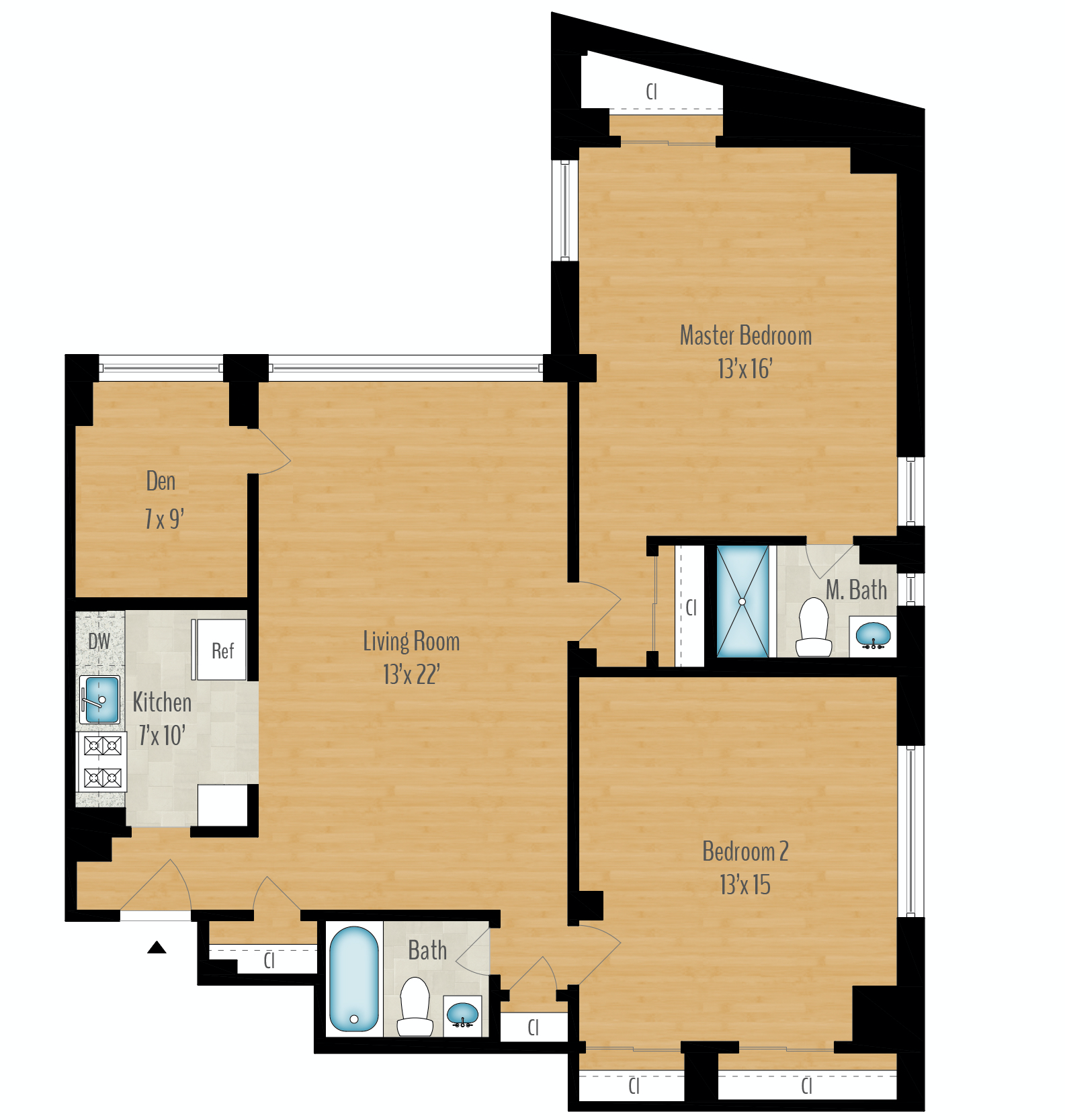 2 Bedroom + Den C - 1190 SQ FT