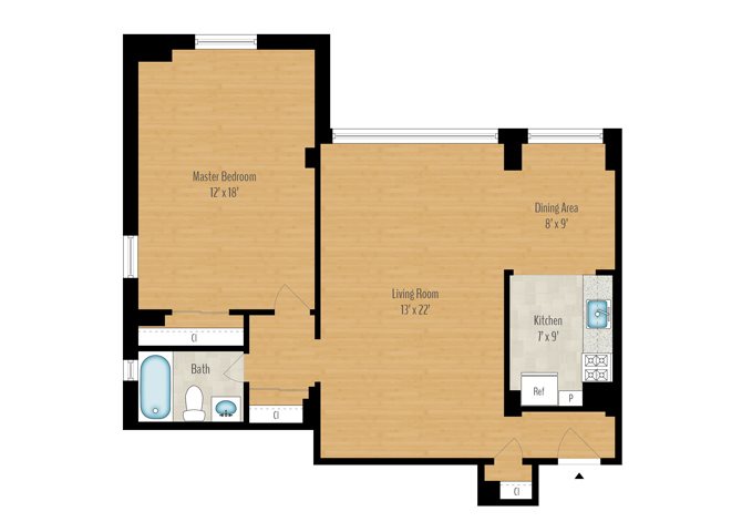 1 Bedroom A - 898 SQ FT
