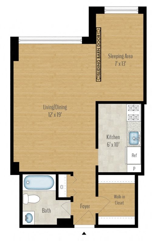 Junior 1-Bedroom A - 578 SQ FT