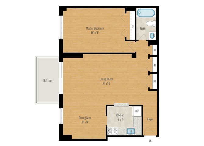 1 Bedroom A - 845 SQ FT