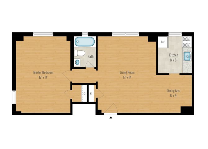 1 Bedroom A - 740 SQ FT