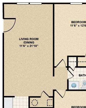 2 Bedroom - 1 Bath (744 sq/ft) 2 Bedroom/1Bathroom
